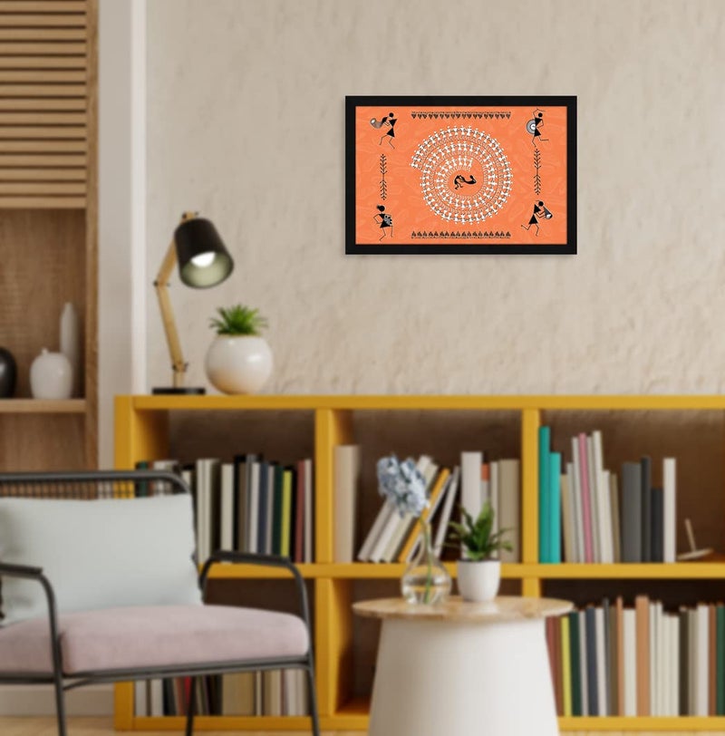 ArtX Paper Warli Indian Village Mandala Art Framed Wall Art Painting, Multicolor, Abstract, Set of 1 (18.5 X 12.5 inches) - Image 4