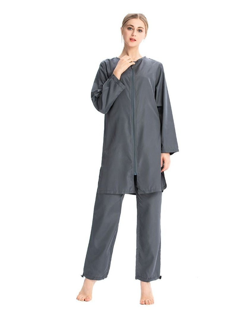 Loquat ملابس سباحة إسلامية محافظة من ثلاث قطع بلون سادة من جنوب شرق آسيا والشرق الأوسط وهوي، باللون الرمادي - Image 1