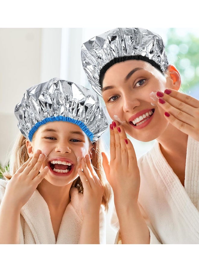 2 PCS Heat Cap For Deep Conditioning Hair Cap For Oil Treatment Double Layer Aluminum Foil Heat Cap Reusable Steam Cap Processing Caps Shower Cap For Long Thick Hair Dyeing Home Salon - Image 4