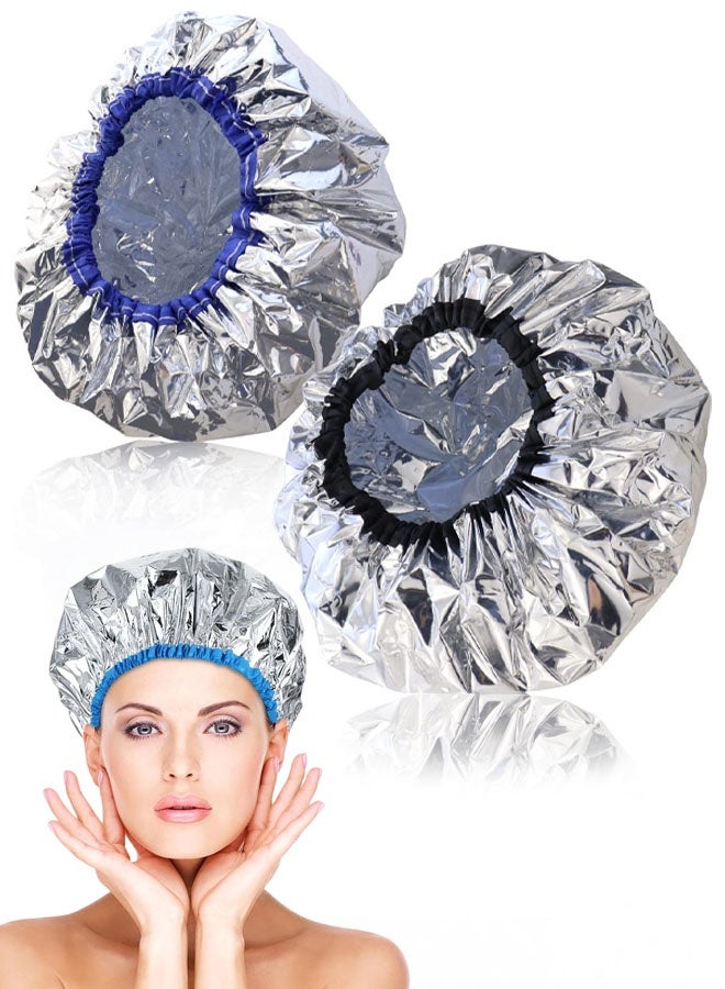 2 PCS Heat Cap For Deep Conditioning Hair Cap For Oil Treatment Double Layer Aluminum Foil Heat Cap Reusable Steam Cap Processing Caps Shower Cap For Long Thick Hair Dyeing Home Salon - Image 1