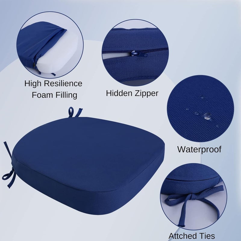 idee-home وسائد كرسي خارجي من ، مجموعة من 2، سمك 17 × 17 × 2 بوصة، وسائد مقاعد خارجية على شكل D مقاومة للماء مع أربطة، وسائد طعام - Image 2