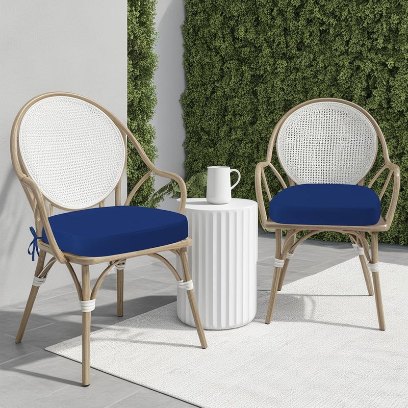 idee-home وسائد كرسي خارجي من ، مجموعة من 2، سمك 17 × 17 × 2 بوصة، وسائد مقاعد خارجية على شكل D مقاومة للماء مع أربطة، وسائد طعام - Image 5