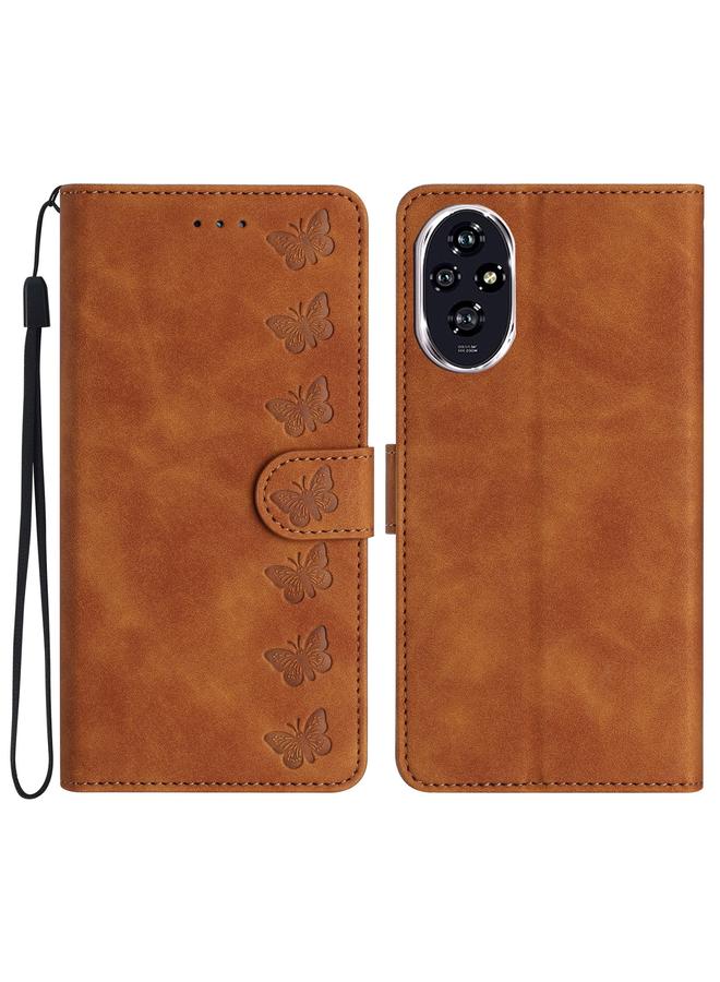 اس-توب جراب هاتف Honor 200 من الجلد المنقوش بسبع فراشات - Image 1