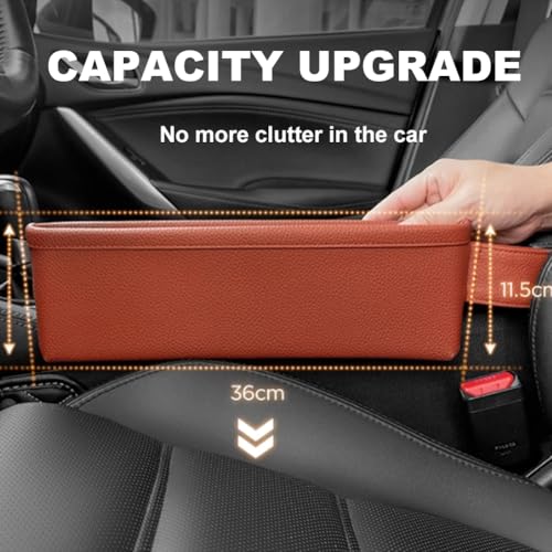 Tumecos Car Seat Pockets PU Leather Car Console Side Organizer Seat Catcher Holders Compatible with Phone Key Wallet Phone Sunglasses 2 Pack (Beige) - Image 4