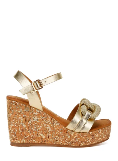 London Rag Chain Link Detail Wedge Sandals in Gold