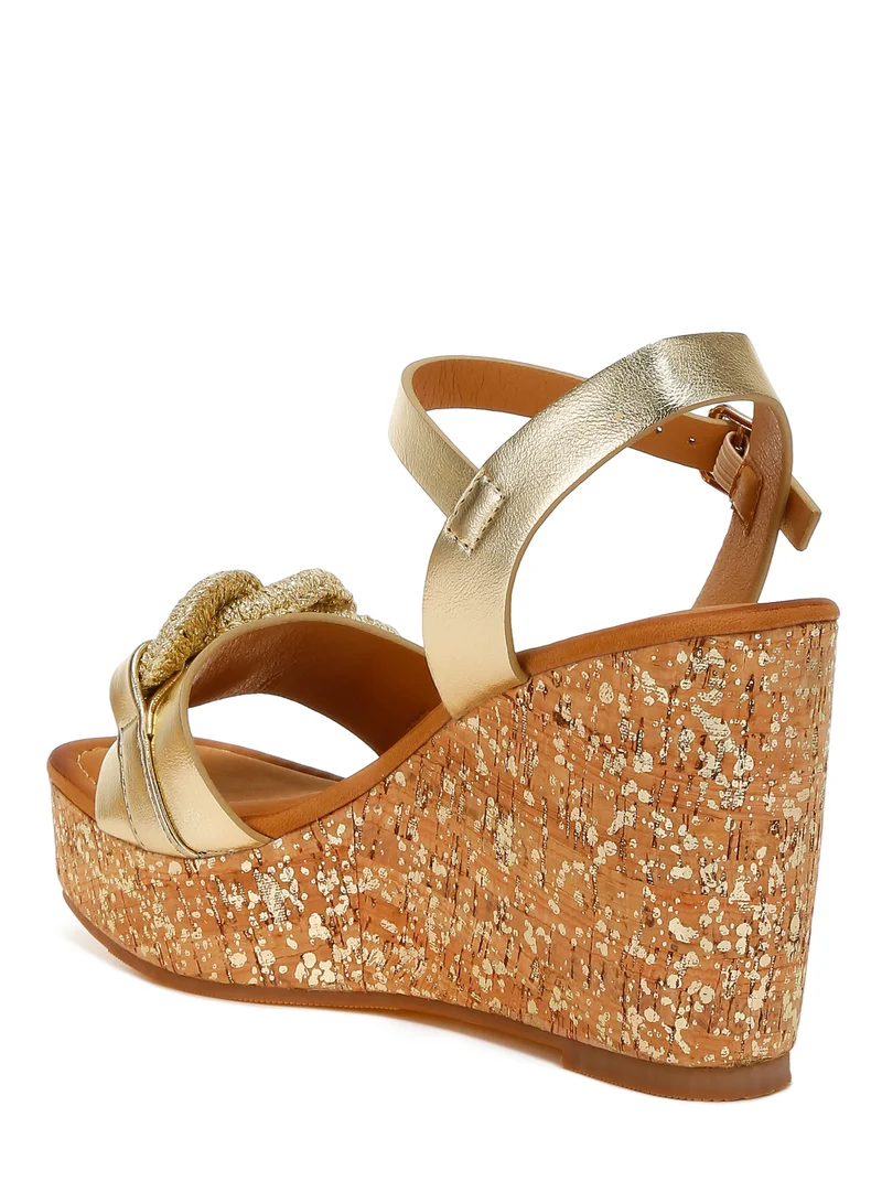 London Rag Chain Link Detail Wedge Sandals in Gold