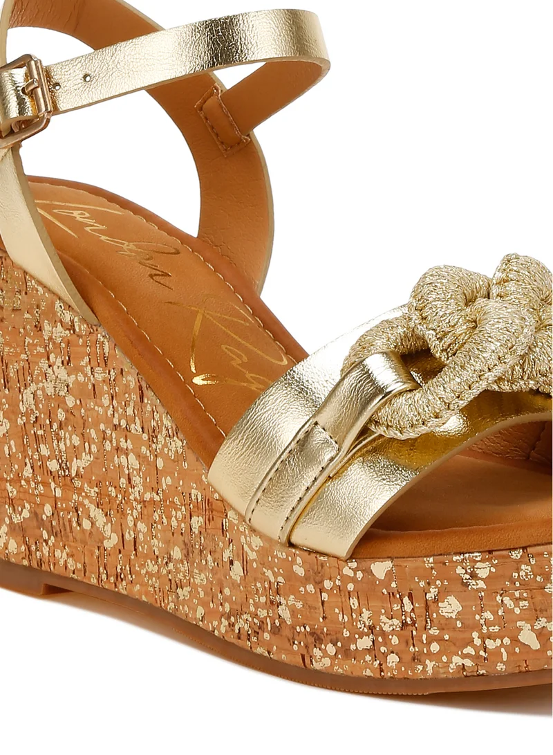 London Rag Chain Link Detail Wedge Sandals in Gold