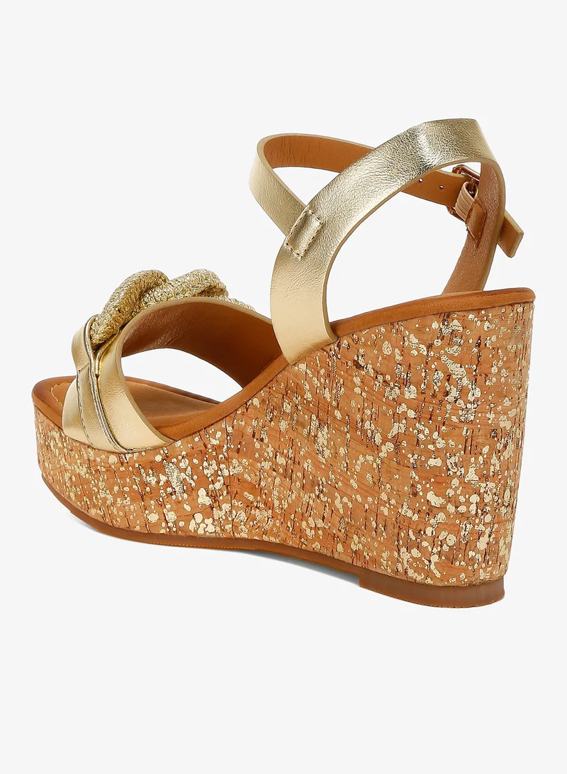 London Rag Nude Chain Link Detail Wedge Sandals in Gold for Women | Best Price UAE