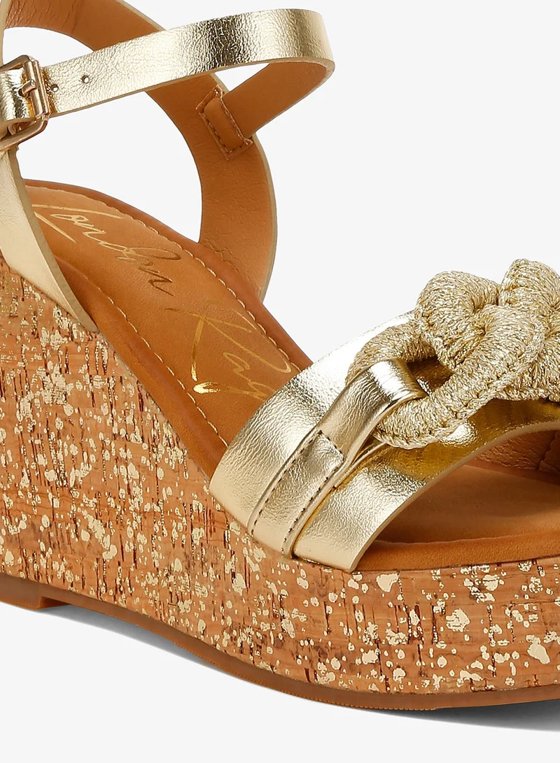 London Rag Nude Chain Link Detail Wedge Sandals in Gold for Women | Best Price UAE