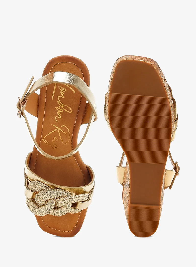 London Rag Nude Chain Link Detail Wedge Sandals in Gold for Women | Best Price UAE