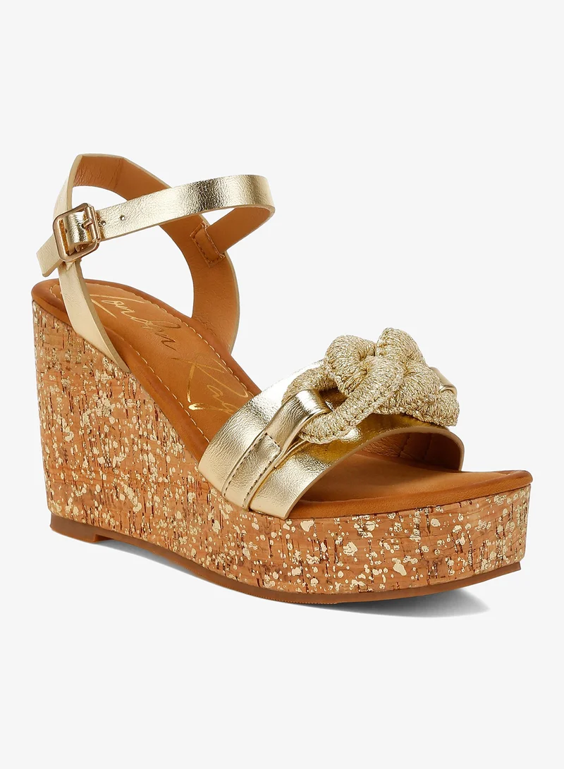 London Rag Nude Chain Link Detail Wedge Sandals in Gold for Women | Best Price UAE