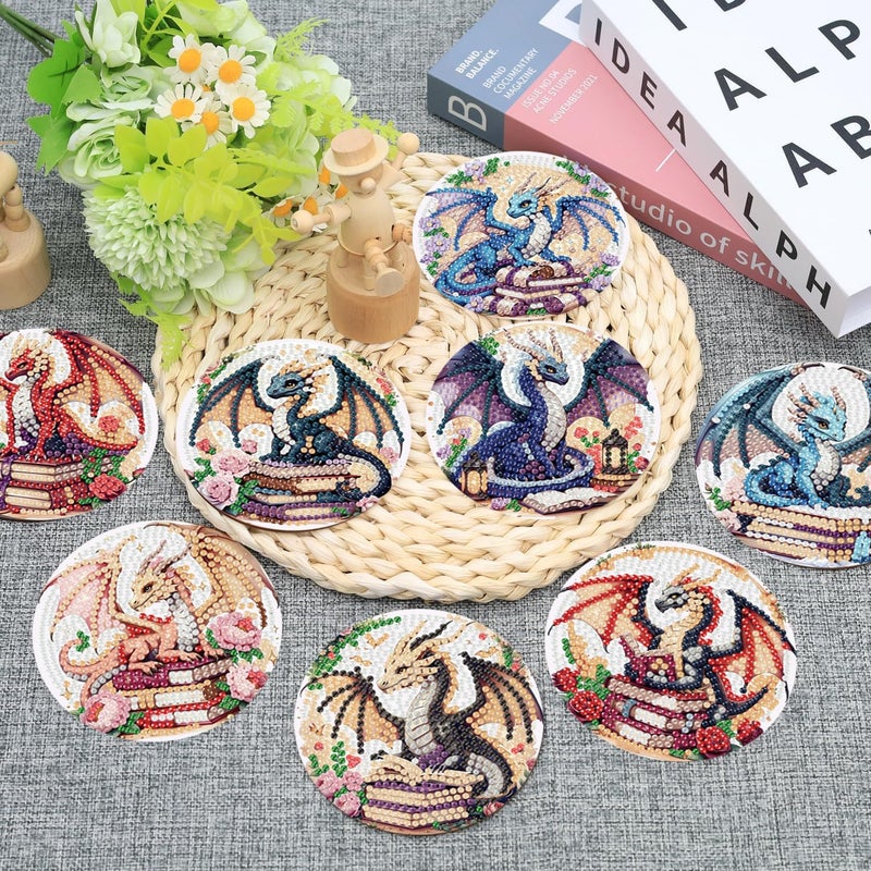 Ekuxom 8 Pcs Diamond Art Coasters Kits with Holder-Dragon Diamond Painting Coasters Kits-DIY Crafts Art Coaster Kit for Home Decor - Image 4