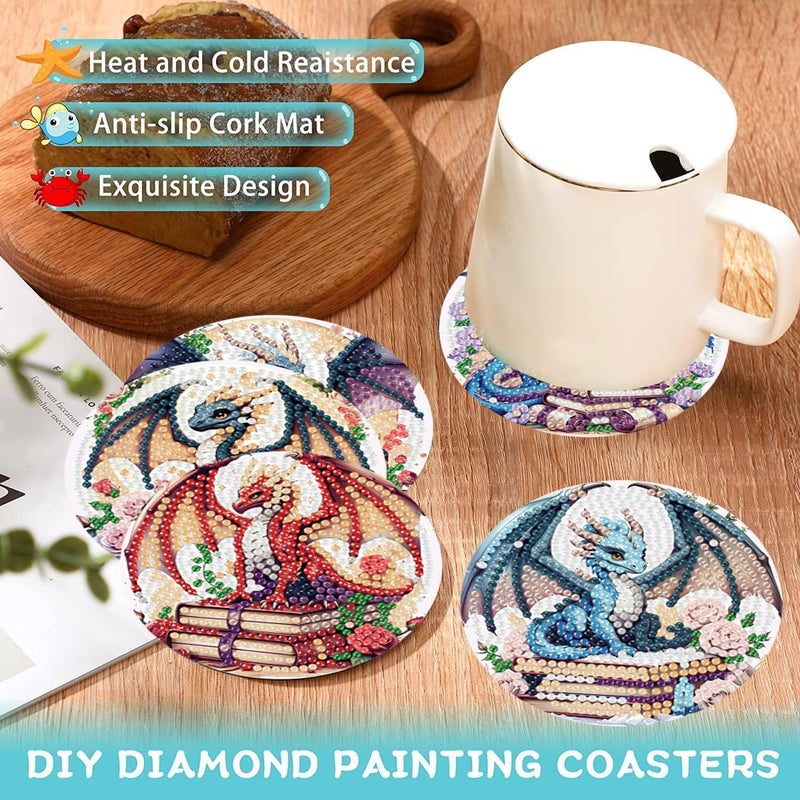 Ekuxom 8 Pcs Diamond Art Coasters Kits with Holder-Dragon Diamond Painting Coasters Kits-DIY Crafts Art Coaster Kit for Home Decor - Image 5