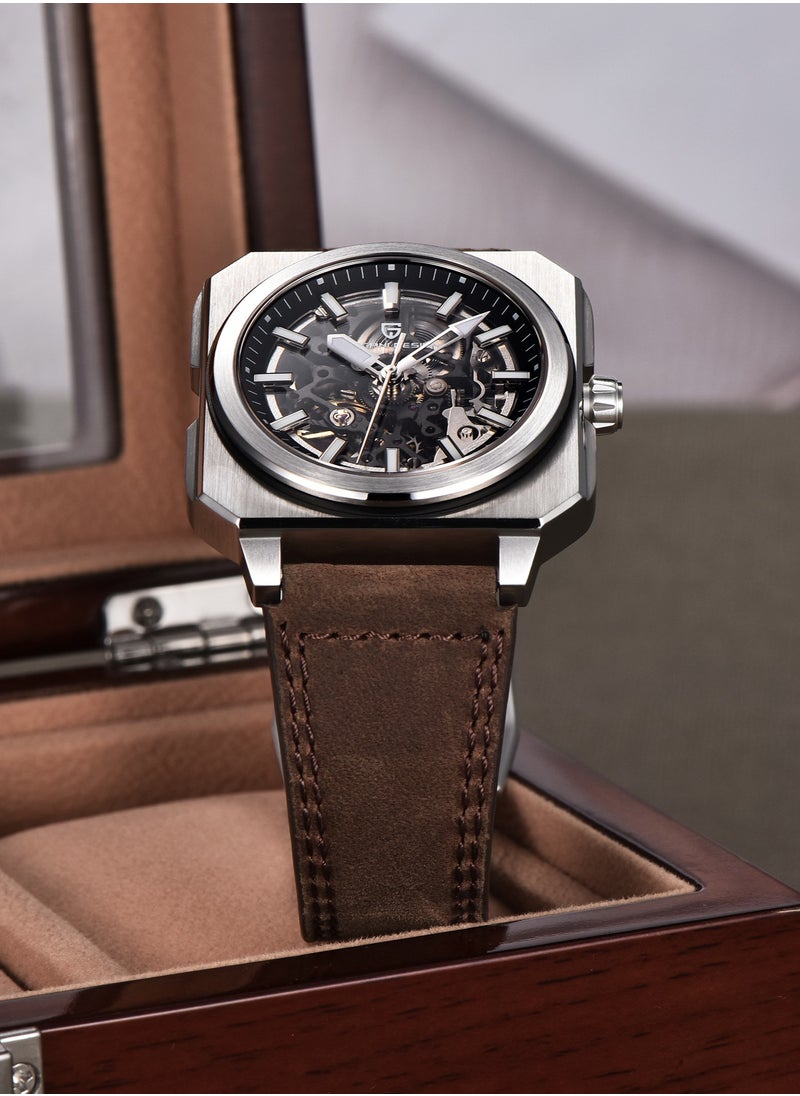 PAGANI DESIGN New Luxury Men's Automatic Mechanical Watches, Stainless Steel Frame With Hollow Dial, PU Leather Strap, Synthetic Sapphire Glass Watch Window, Waterproof, PD1791  - Image 5