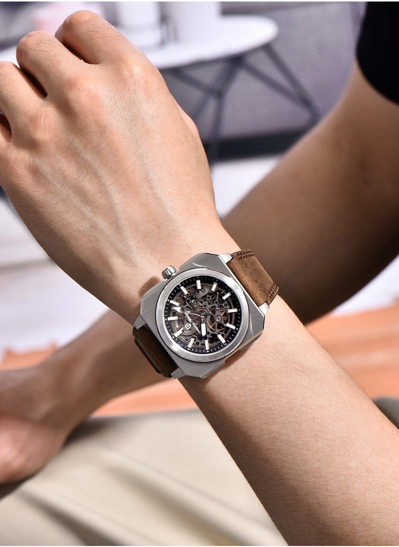 PAGANI DESIGN New Luxury Men's Automatic Mechanical Watches, Stainless Steel Frame With Hollow Dial, PU Leather Strap, Synthetic Sapphire Glass Watch Window, Waterproof, PD1791  - Image 1
