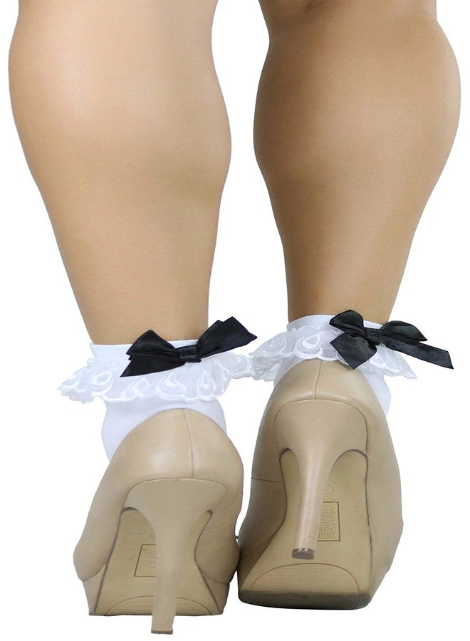 ToBeInStyle Women's Classic Bow and Ruffle Lace Socks - White/Black - OS - Image 2