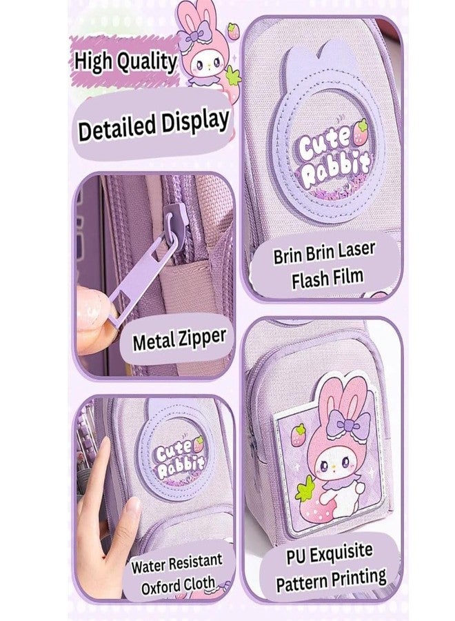 Elecart Large Capacity Bag Style Pencil Case with 3 Compartments - Cute Rabbit Design, Waterproof Canvas Organizer for School, Office, Travel, and Makeup - Image 4