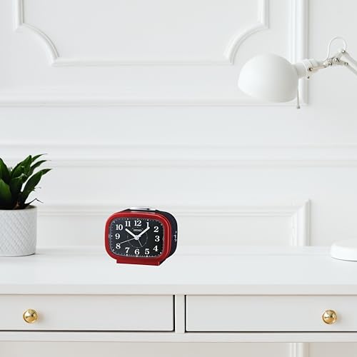 SEIKO Classic Rectangular Matt Finish Red Color Plastic Case Bell Alarm Snooze Lumibrite Table Clock for Office Desk Home Decor Gifts (Size: 9.9 x 6.1 x 8.4 CM | Weight: 200 Gram) QHK060QN - Image 5
