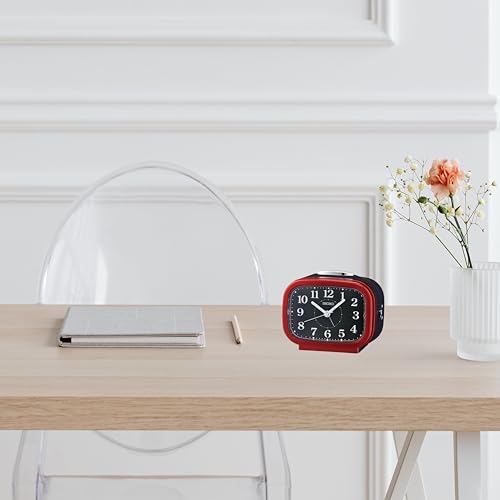 SEIKO Classic Rectangular Matt Finish Red Color Plastic Case Bell Alarm Snooze Lumibrite Table Clock for Office Desk Home Decor Gifts (Size: 9.9 x 6.1 x 8.4 CM | Weight: 200 Gram) QHK060QN - Image 2