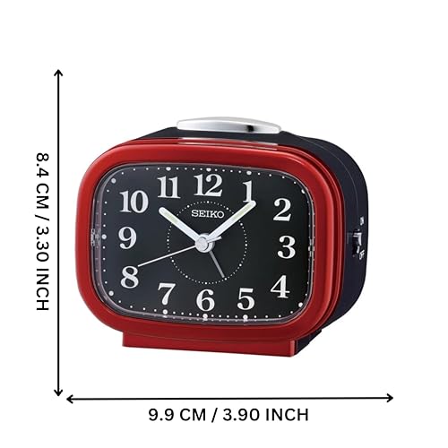 SEIKO Classic Rectangular Matt Finish Red Color Plastic Case Bell Alarm Snooze Lumibrite Table Clock for Office Desk Home Decor Gifts (Size: 9.9 x 6.1 x 8.4 CM | Weight: 200 Gram) QHK060QN - Image 3