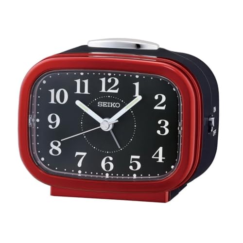 SEIKO Classic Rectangular Matt Finish Red Color Plastic Case Bell Alarm Snooze Lumibrite Table Clock for Office Desk Home Decor Gifts (Size: 9.9 x 6.1 x 8.4 CM | Weight: 200 Gram) QHK060QN - Image 1