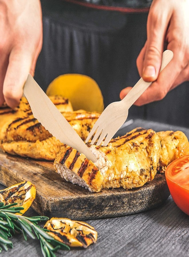 EZYLINKER (150 Pcs) Special Edition Compostable Cutlery Set - Disposable Wooden Cutlery Set - Alternative to Plastic, Eco Friendly, Biodegradable, 50 Each Wooden Spoons, Knives, Forks Disposable Utensils Set - Image 5
