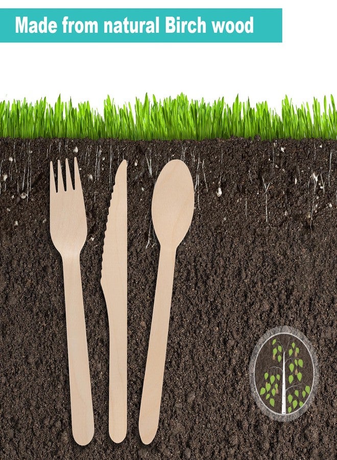 EZYLINKER (150 Pcs) Special Edition Compostable Cutlery Set - Disposable Wooden Cutlery Set - Alternative to Plastic, Eco Friendly, Biodegradable, 50 Each Wooden Spoons, Knives, Forks Disposable Utensils Set - Image 3