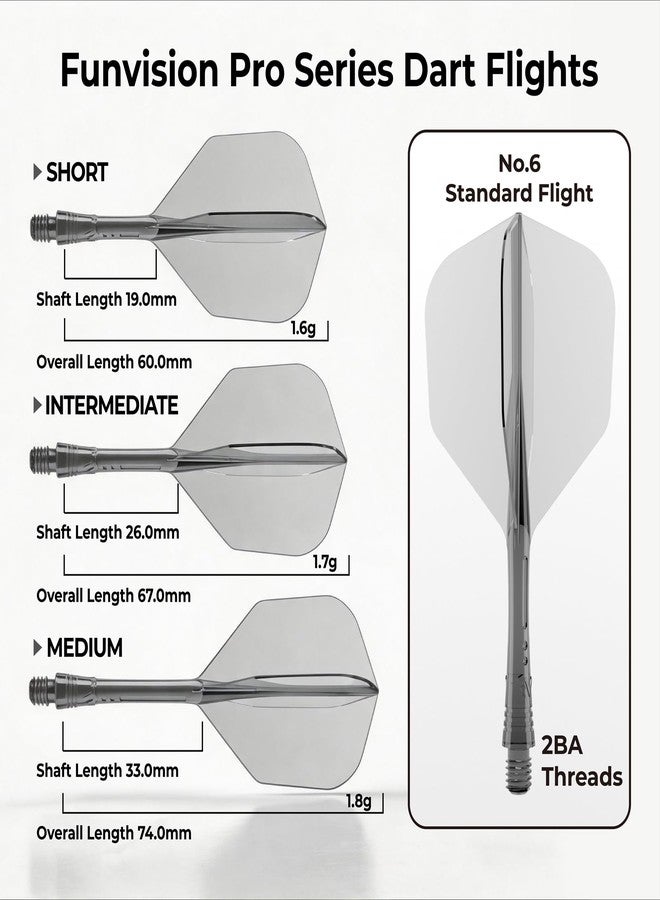 FunVision Pro Darts Flight, Integrated Dart Flights and Shafts- No.6, Flight & Shaft System, Professional Darts Accessories (3PCs | Short 19mm |Grey) - Image 2