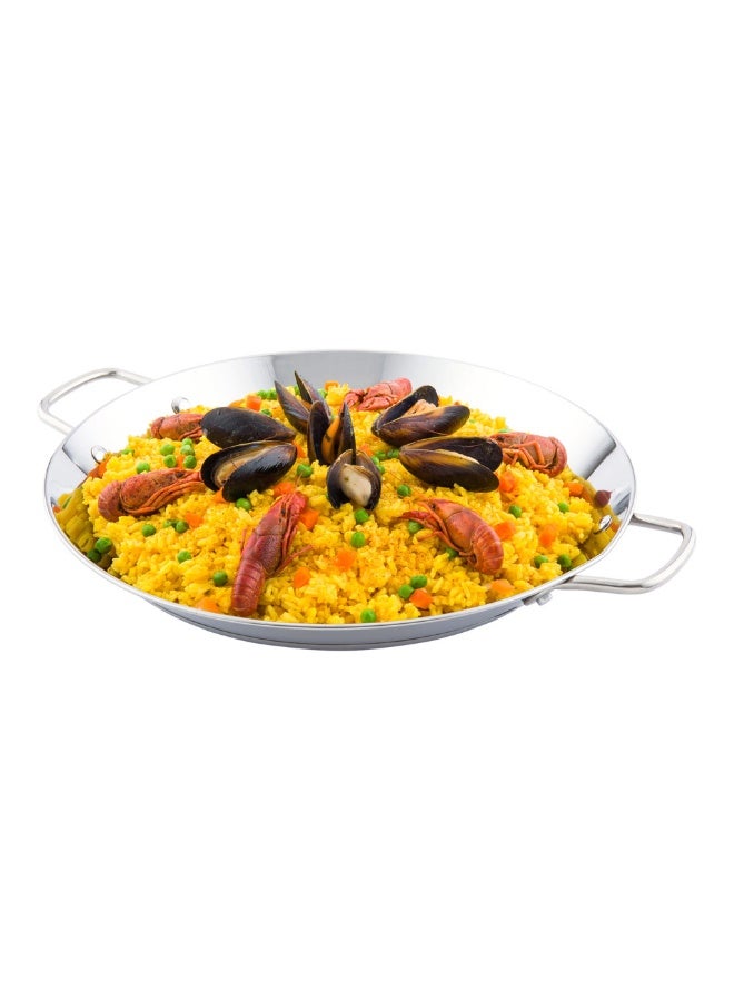 Restaurantware 10 Inch Spanish Paella Pan, 1 Induction Ready Paella Pan - Heavy-Duty, Riveted Handles, Silver Stainless Steel Spanish Pan, Dishwasher-Safe, Paella Cookware For Homes or Restaurants  - Image 2