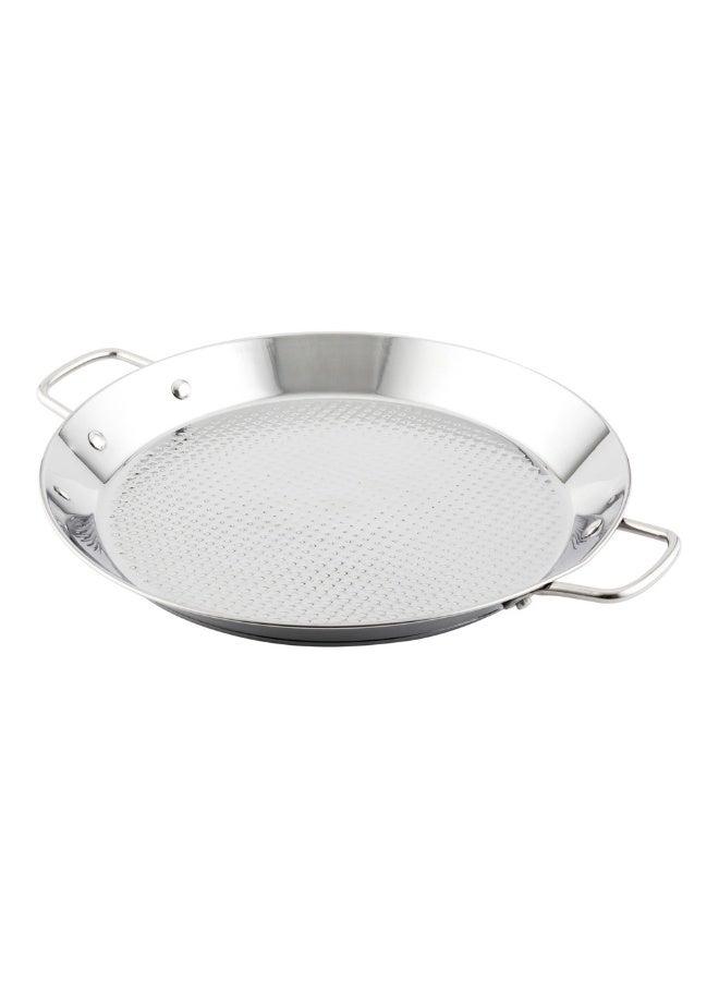 Restaurantware 10 Inch Spanish Paella Pan, 1 Induction Ready Paella Pan - Heavy-Duty, Riveted Handles, Silver Stainless Steel Spanish Pan, Dishwasher-Safe, Paella Cookware For Homes or Restaurants  - Image 1