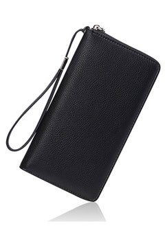 PU Leather Women's Wallets RFID Blocking Bifold Zipper Pocket Card Holder with 17 Card Slots Multi-Function Bifold Zipper Clutch Purse Large Capacity Card Holder with RFID for Girls Classic Black