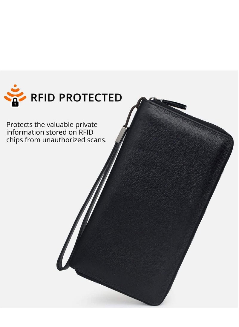 SYOSI - PU Leather Women's Wallets RFID Blocking Bifold Zipper Pocket Card Holder with 17 Card Slots Multi-Function Bifold Zipper Clutch Purse Large Capacity Card Holder with RFID for Girls Classic Black - Image 1