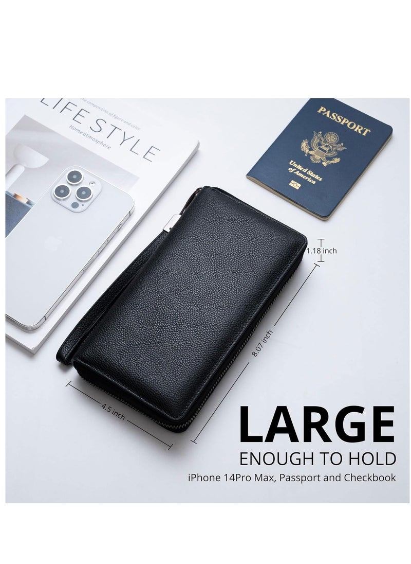 SYOSI - PU Leather Women's Wallets RFID Blocking Bifold Zipper Pocket Card Holder with 17 Card Slots Multi-Function Bifold Zipper Clutch Purse Large Capacity Card Holder with RFID for Girls Classic Black - Image 1