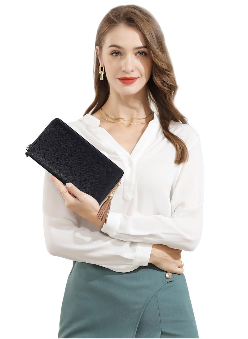 SYOSI - PU Leather Women's Wallets RFID Blocking Bifold Zipper Pocket Card Holder with 17 Card Slots Multi-Function Bifold Zipper Clutch Purse Large Capacity Card Holder with RFID for Girls Classic Black - Image 1