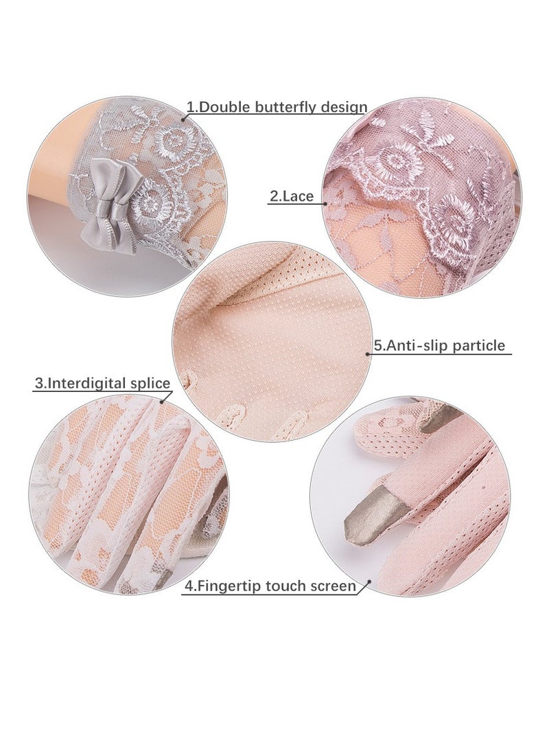 قفازات زهرية مزلقة أنيقة قصيرة القوس للنساء لحفلات الزفاف قيادة الدراجات (أسود) - Image 4