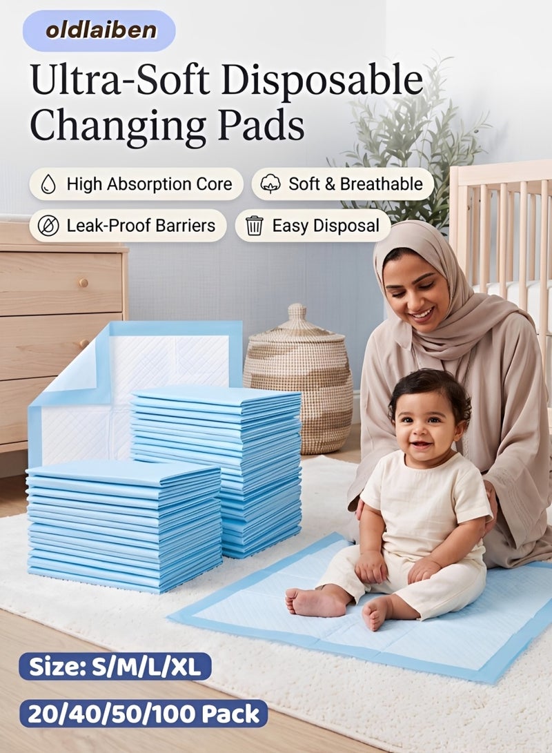 oldlaiben S/M/L/XL Four Sizes Baby Changing Pads, Disposable Diaper Changing Pads 5-Layer Changing Mat Diaper Pads Baby Disposable Underpad Incontinence Changing Pad Super Absorbent Waterproof Mat Diaper UnderPads, Super Soft, Ultra Absorbent & Waterproof, Covers Any Surface for Baby Diaper Changes, Adults & Elderly - Image 1