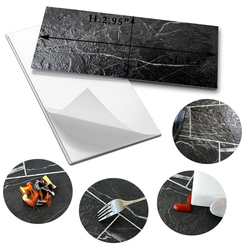 AULIGET 100 Piece Faux Stone Backsplash Peel and Stick PVC Tile  3 Inch x 6 Inch Black Marble with White Grout Stick on Tiles for Backsplash Kitchen  Bathroom  Laundry Room  Camper  Fireplace - Image 5