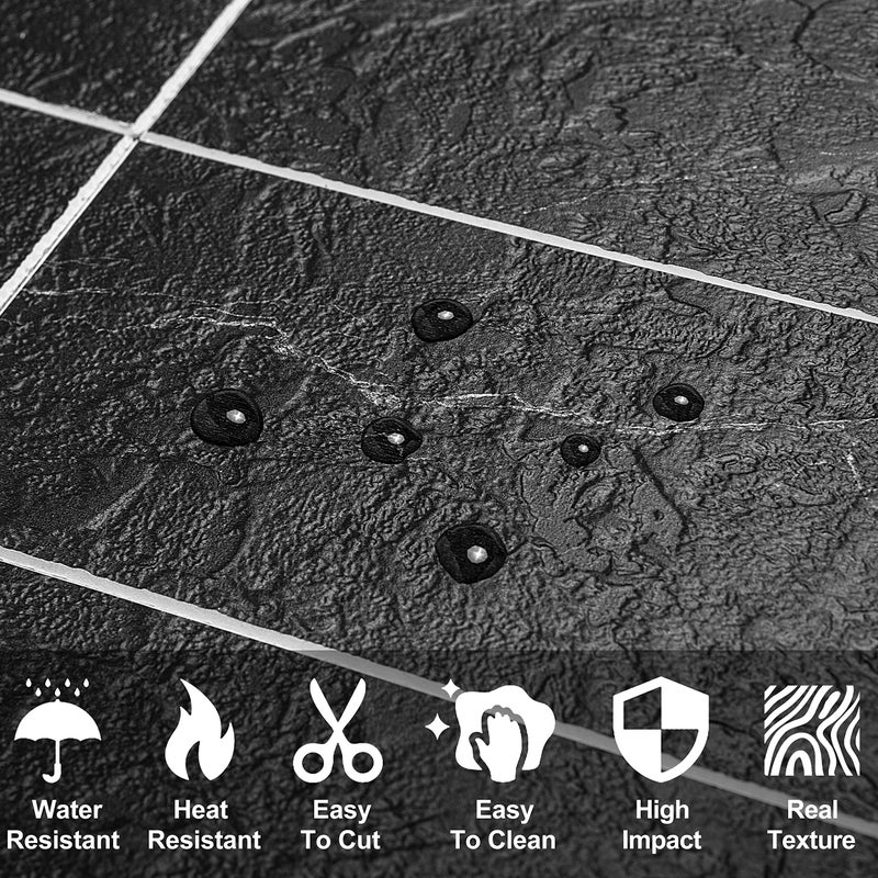 AULIGET 100 Piece Faux Stone Backsplash Peel and Stick PVC Tile  3 Inch x 6 Inch Black Marble with White Grout Stick on Tiles for Backsplash Kitchen  Bathroom  Laundry Room  Camper  Fireplace - Image 3