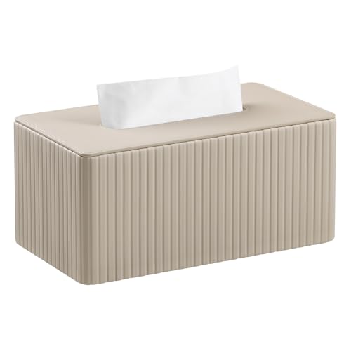 MEIBOOCH PU Leather Tissue Box Cover for up to 39 High Boxes Rectangle Tissue Box Holder for Bathroom Bedroom Living Room Office Beige - Image 1