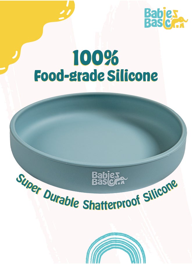Babies Basic Babies Basic Silicone Feeding Set with Silicone Suction Plate, Spoon and Fork -  Blue  - Image 2