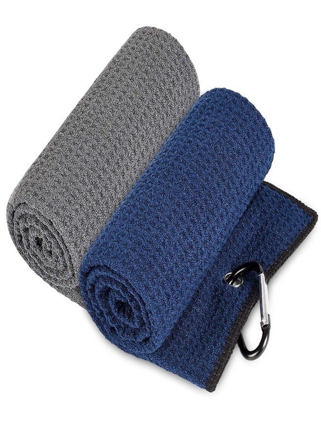 Liyujuping 2 Pack Golf Towels(16" X 24") with Carabiner Clip, Portable Microfiber Fabric Waffle Pattern Golf Towel for Golf Bag, Golf Gifts for Men/Women - Image 1