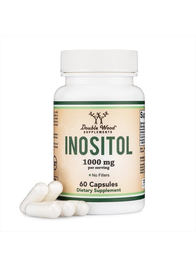 Double Wood Supplements كبسولات إينوزيتول (مايو إينوزيتول) 1000 ملغ مكملات متلازمة المبيض المتعدد الكيسات للنساء (60 حبة) دعم توازن الهرمونات والخصوبة (بدون مواد حشو، آمنة للنباتيين، خالية من الغلوتين) من دابل وود - Image 1
