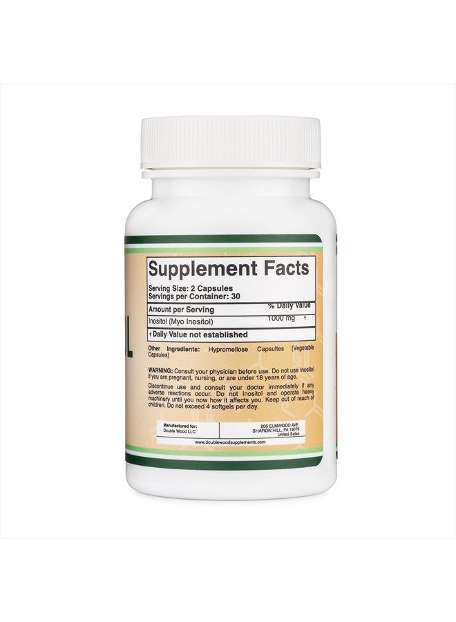 Double Wood Supplements كبسولات إينوزيتول (مايو إينوزيتول) 1000 ملغ مكملات متلازمة المبيض المتعدد الكيسات للنساء (60 حبة) دعم توازن الهرمونات والخصوبة (بدون مواد حشو، آمنة للنباتيين، خالية من الغلوتين) من دابل وود - Image 2