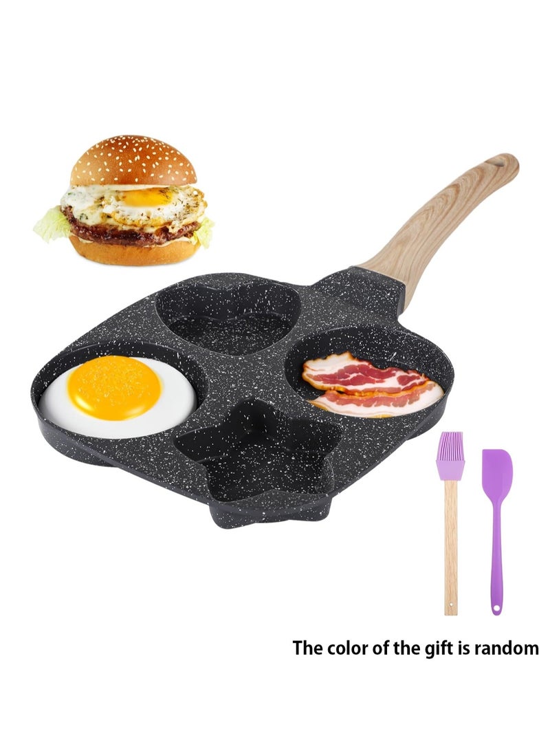 LOOPITYS 4 cups of egg frying pan, pan，non stick breakfast frying pan, pancake pan with silicone brush and spatula and 4 different shapes, anti scald handle, compatible with induction cooker, can fry steak, eggs, dumplings and pancakes - Image 1