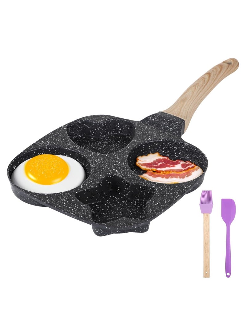 LOOPITYS 4 cups of egg frying pan, pan，non stick breakfast frying pan, pancake pan with silicone brush and spatula and 4 different shapes, anti scald handle, compatible with induction cooker, can fry steak, eggs, dumplings and pancakes - Image 2