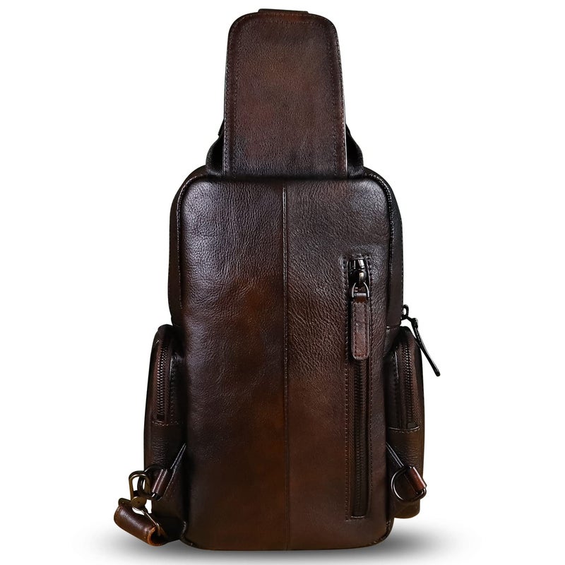 IVTG Genuine Leather Sling Bag Crossbody Casual Hiking Daypack Vintage Handmade Chest Bag Shoulder Backpack Motorcycle Pack (Coffee) - Image 3