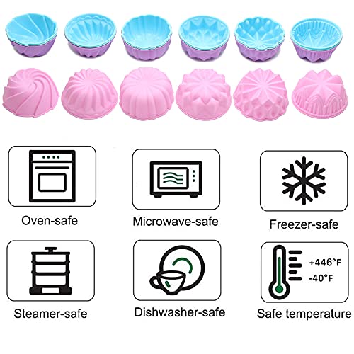 To encounter Silicone Cupcake Baking Cups, Food Grade Non-Stick Muffin Liners, Reusable 3 Inch Silicone Molds, 6 Shapes Pack of 24 - Image 5