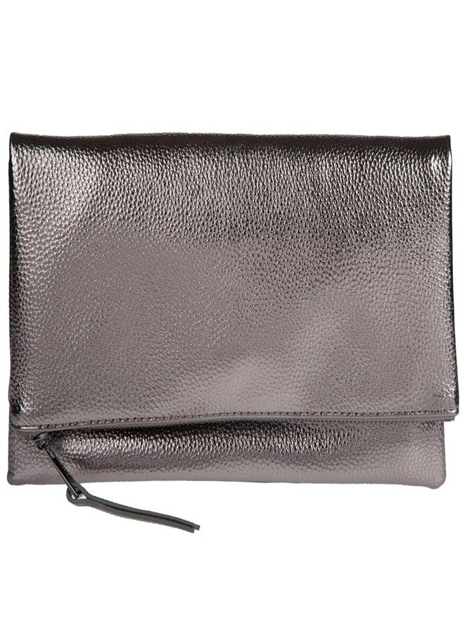 JNB Faux Leather Foldover Clutch Purse for Women with Zipper Closure and Tassel, Slim Evening Handbag with Twill Lining, Gunmetal Hardware, 11 x 1 x 6 in, Pewter - Image 1