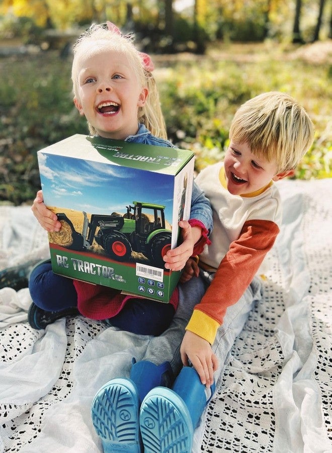 Uarzt Remote Control Tractor Toys for Boys | Metal Hood & 8 Rubber Tires, 1:24 Scale 2.4 GHz RC Truck Farm Vehicle Playset with Detachable Trailer, Front Loader and Animals, Toy Gifts for Kids Ages 3-5 4-8 - Image 3