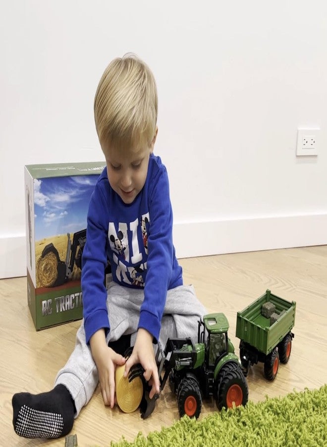 Uarzt Remote Control Tractor Toys for Boys | Metal Hood & 8 Rubber Tires, 1:24 Scale 2.4 GHz RC Truck Farm Vehicle Playset with Detachable Trailer, Front Loader and Animals, Toy Gifts for Kids Ages 3-5 4-8 - Image 5